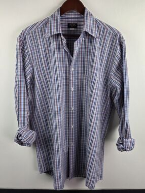 Paul Shark Shirt Mens Large Multicolor Long Sleeve Button Down Check 100% Cotton